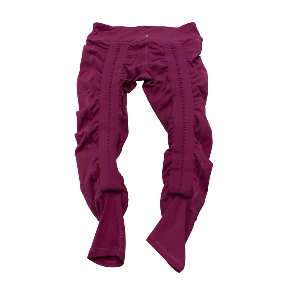 Sweetflexx Resistance Band Leggings Womens Size 12 Plum Magenta Ruched Pockets